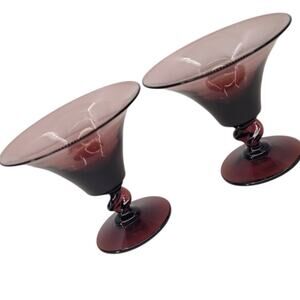 Vintage Empoli Amethyst Champagne Glasses Purple Twisted Stem Pair 2-4‎